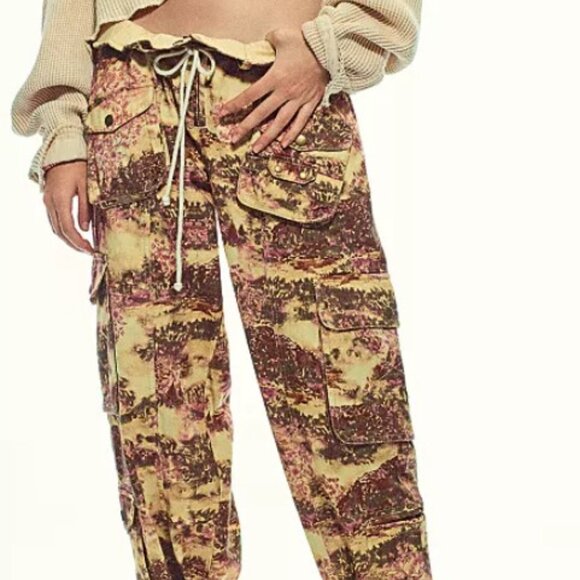 Free People Tahiti Rare Printed Vintage Scene Multicolor Ankle Cargo Cottagecore - Picture 2 of 2
